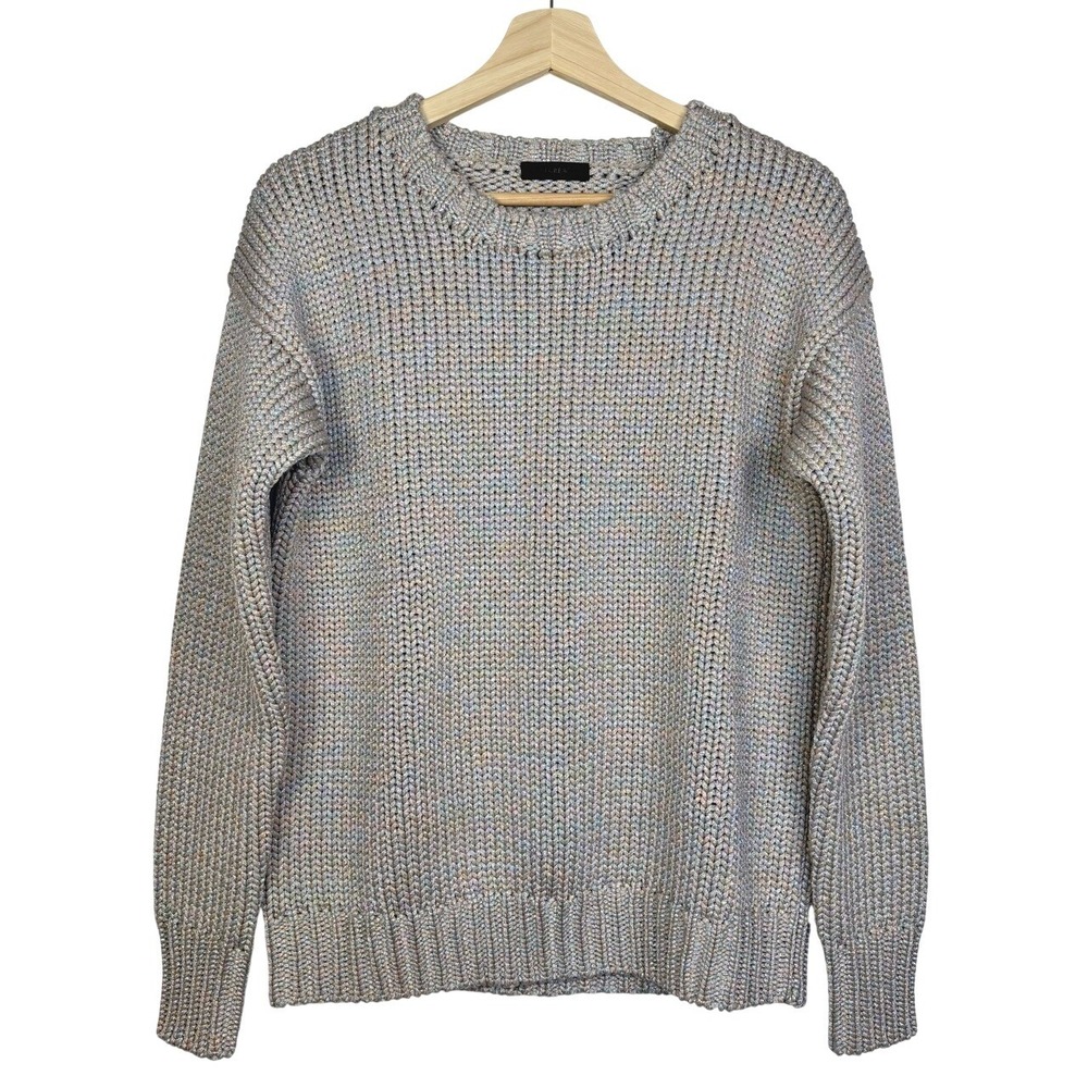 J Crew Metallic Chunky Knit Sweater Small Shimmer Elbow Patch Preppy Unicorcore